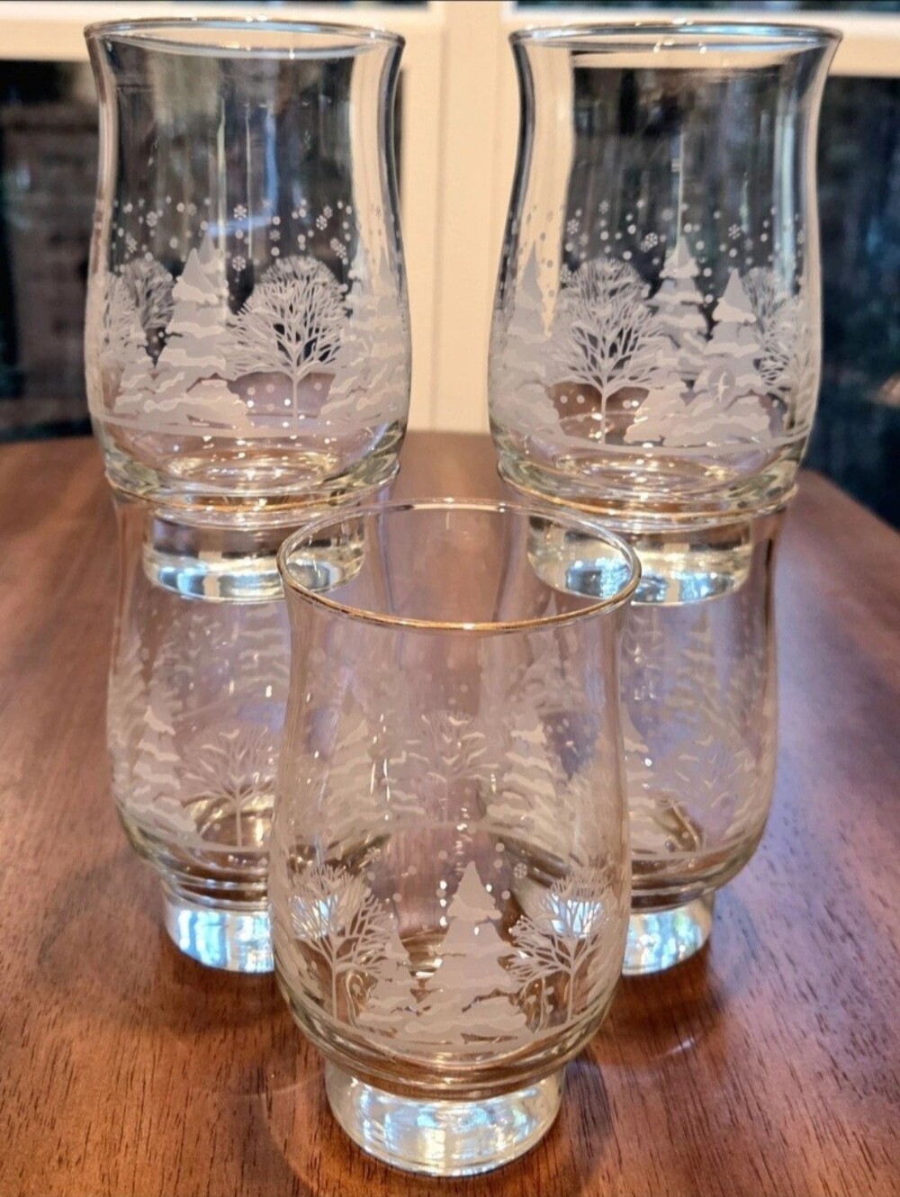 Set Of 5 Vintage Libbey Glass "Winter Wonderland" Tumbler 12 Oz Glasses